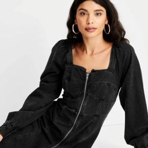 Women's Future Collective with Kahlana Puff Long Sleeve Zip-Front Denim Dress